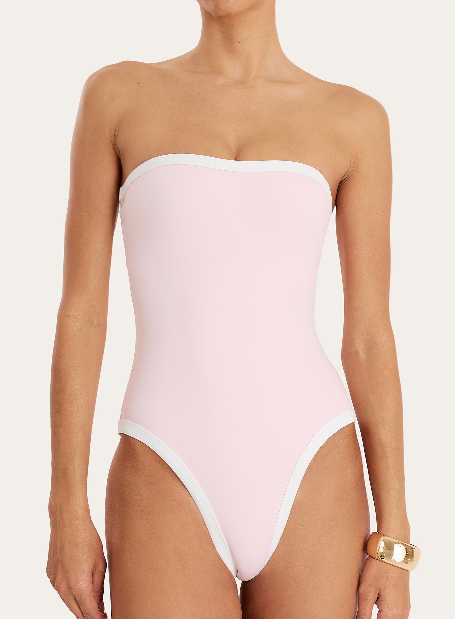 Pink Contrast Trim Bandeau Swimsuit